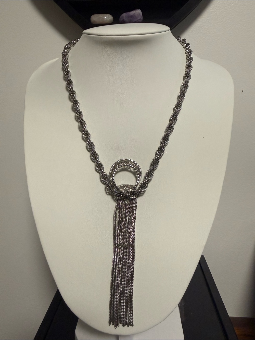 Vintage Hobe Silver Tone Ornate Tassel Necklace